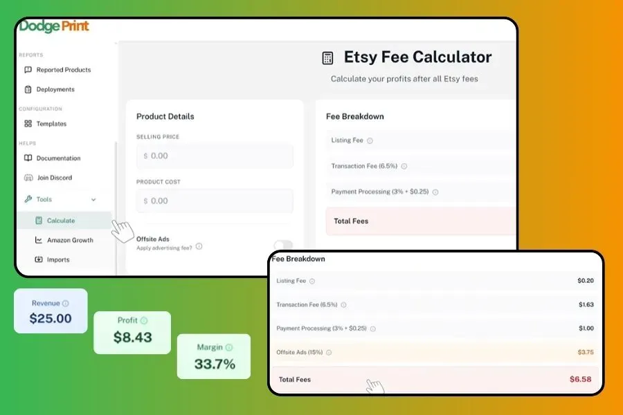 Etsy Fee Calculator on DodgePrint.webp