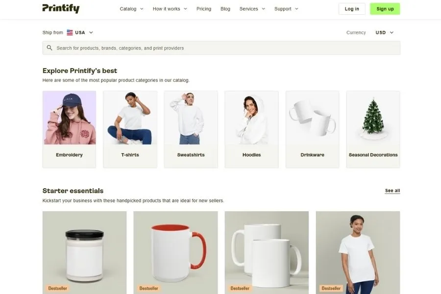 Printify offers a huge product catalog with over 1000 items