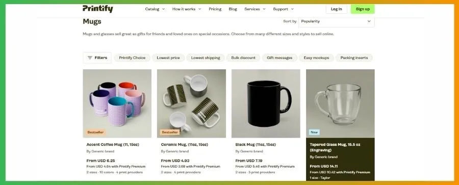 Printify offers a wide range of mug types