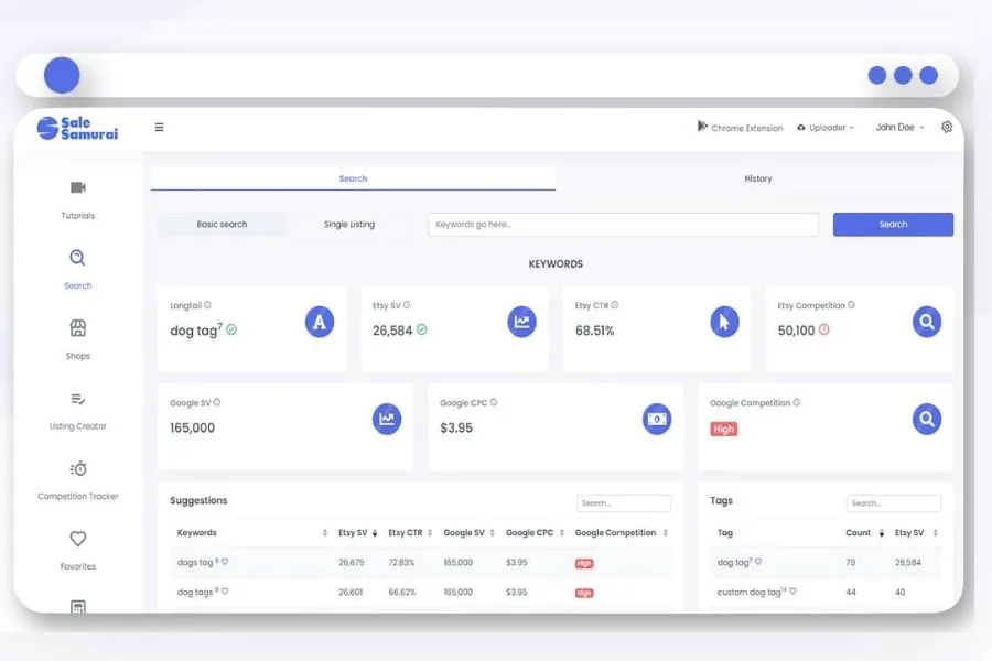Sale Samurai is an Etsy SEO research & optimization tool