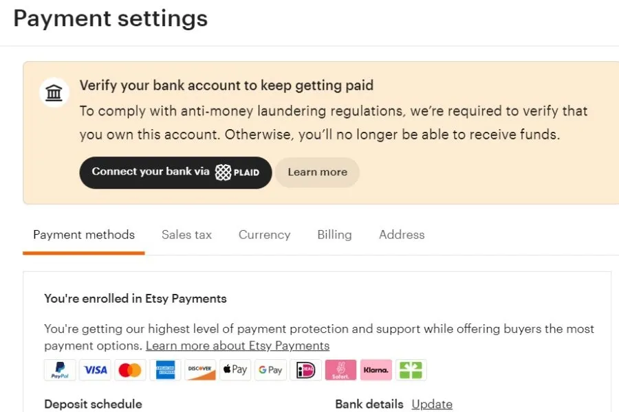 Verifying your bank account on Etsy is a simple process