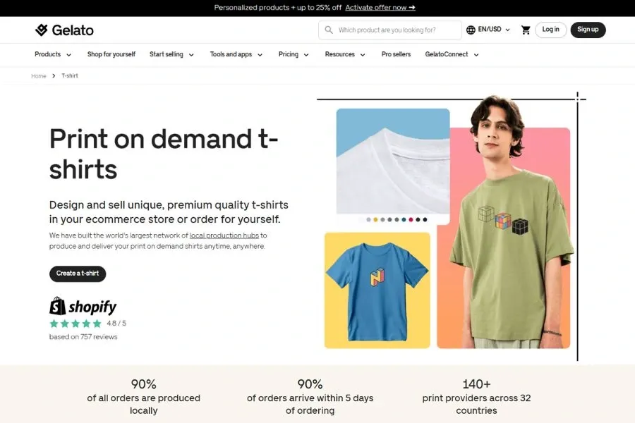 You can sell unique T-shirts online with Gelato