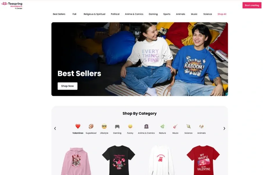 You can set up a storefront and sell T-shirts on Teespring