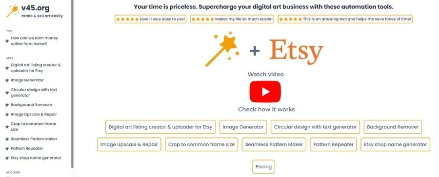 v45 is a credit-based bulk listing tool for Etsy